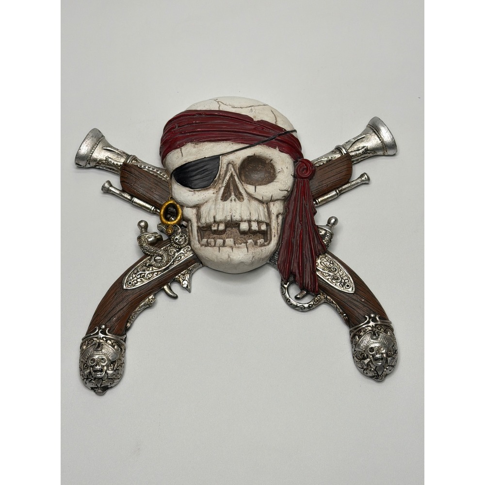 Hobby Lobby Pirate Skull Crossed Flintlock Pistols Wall Decor Plaque 10in Resin
